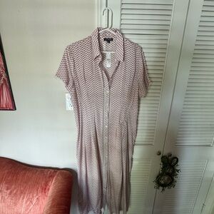 J. Crew White Shirt Dress with Red Floral Print